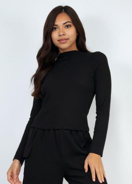 Jimena Ribbed Mock Neck Long Sleeve Top