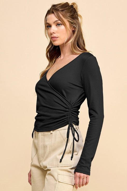 Vivian Wrapping Ribbed Long Sleeve Top