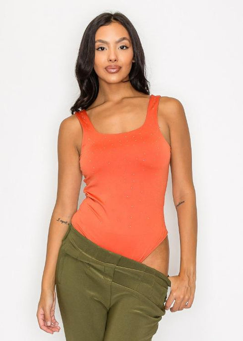 Ariana Rhinestones Scoop-Cut Back Sleeveless Bodysuit