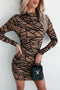 Gabby Geometric Mesh Bodycon Dress (Mocha)