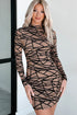 Gabby Geometric Mesh Bodycon Dress (Mocha)