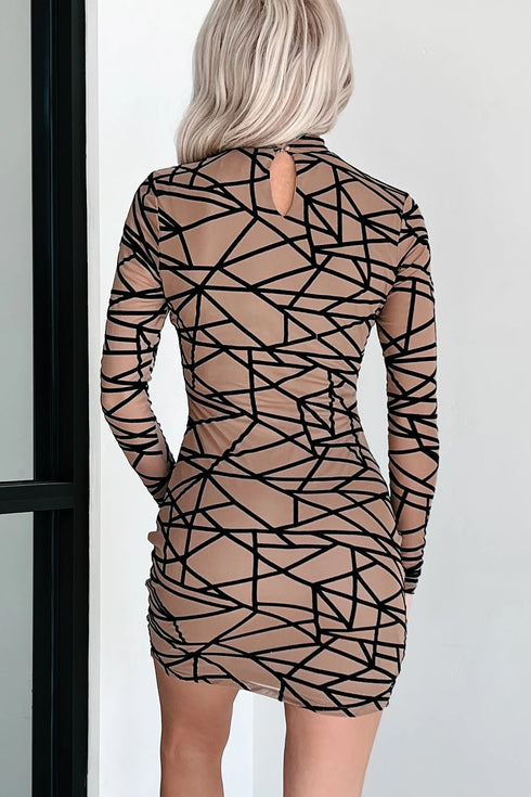 Gabby Geometric Mesh Bodycon Dress (Mocha)