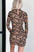 Gabby Geometric Mesh Bodycon Dress (Mocha)