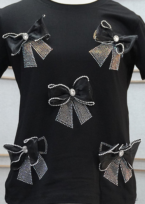 Bow Round Neck Short Sleeve Top