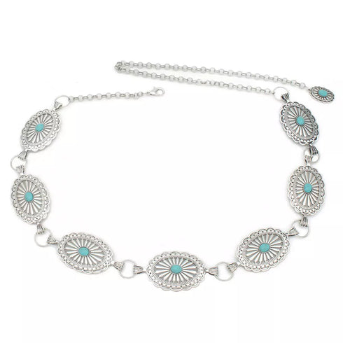 Conchos Chain Belly Chain for Dress Chain Belt for Women Waist Chain Belt - Turquoise