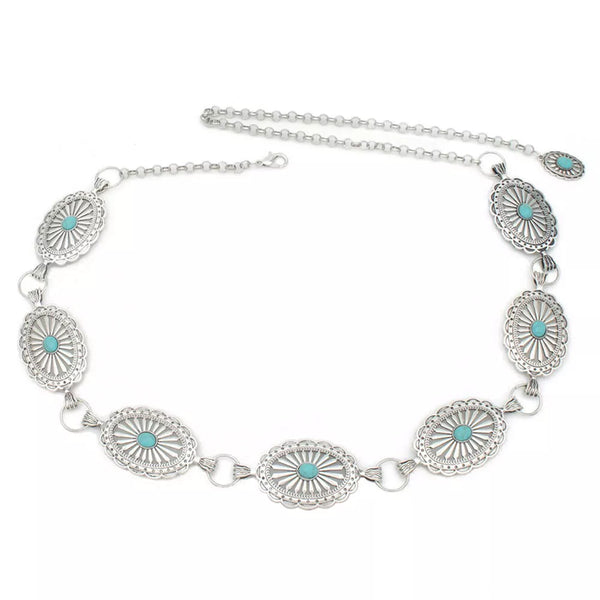 Conchos Chain Belly Chain for Dress Chain Belt for Women Waist Chain Belt - Turquoise