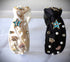 Woman knotted headband evil eye with pearls crystal, star, heart, crown embellished wide headbands Jeweled top knot hairband